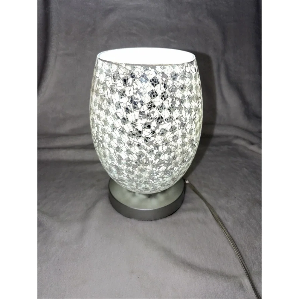 Mosaic Silver White Crackle Glass Table Lamp 10